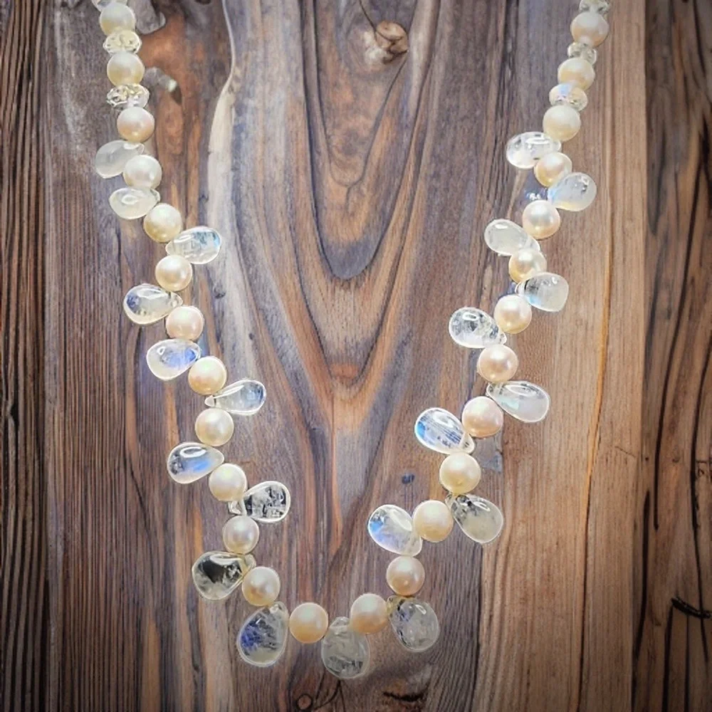 Hand Made Moonstone Pearl Statement Necklace